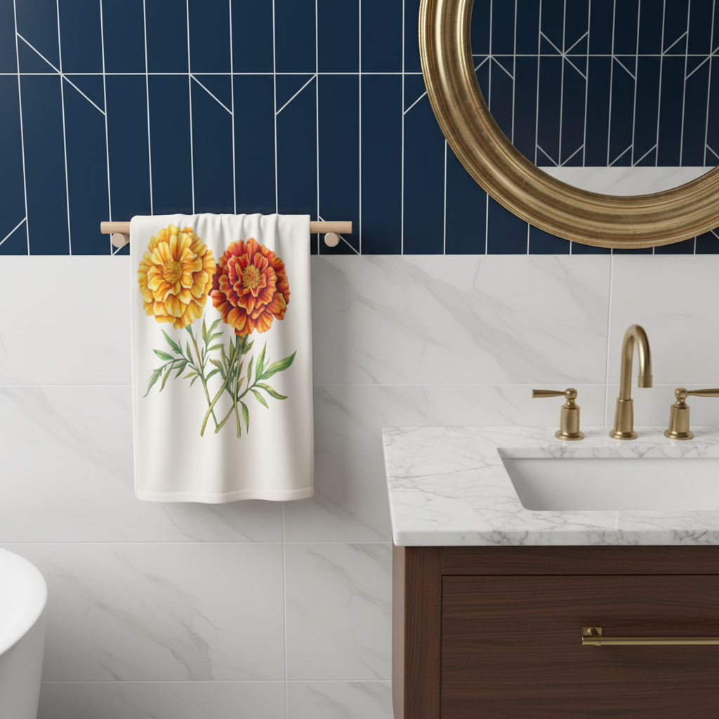 Botanical Yellow Orange Marigold Hand Towel