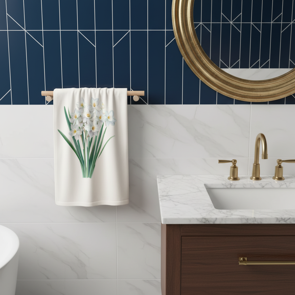 White Daffodil Bouquet Botanical Hand Towel