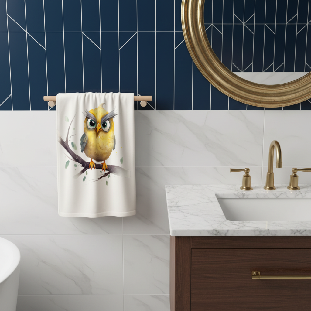 Grumpy Yellow Owl Hand Towel