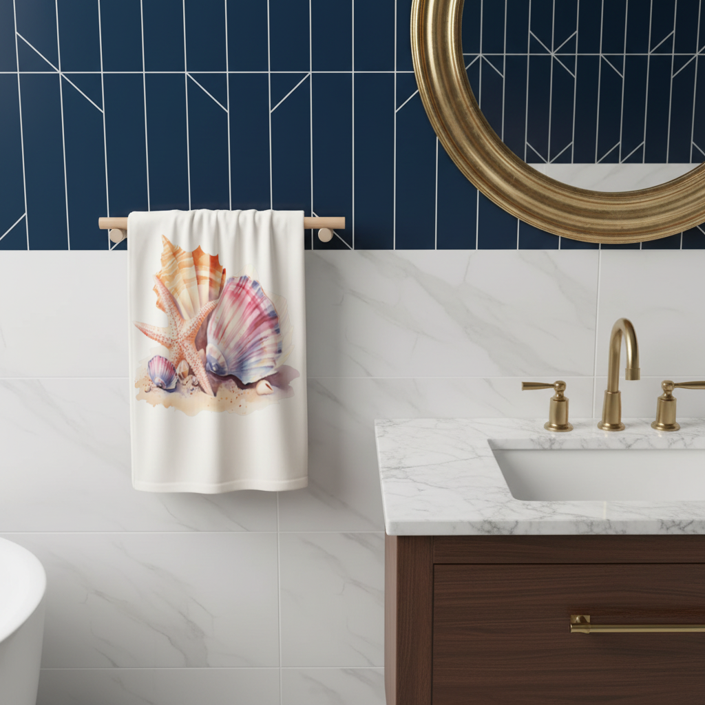 Watercolor Coastal Seashells Hand Towel