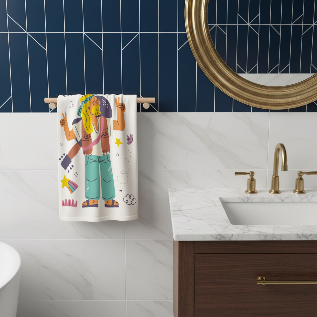 Retro Hippie Character Hand Towel