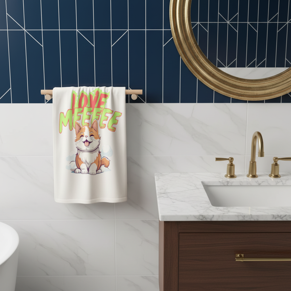 Cute Orange Cat Love Me Hand Towel