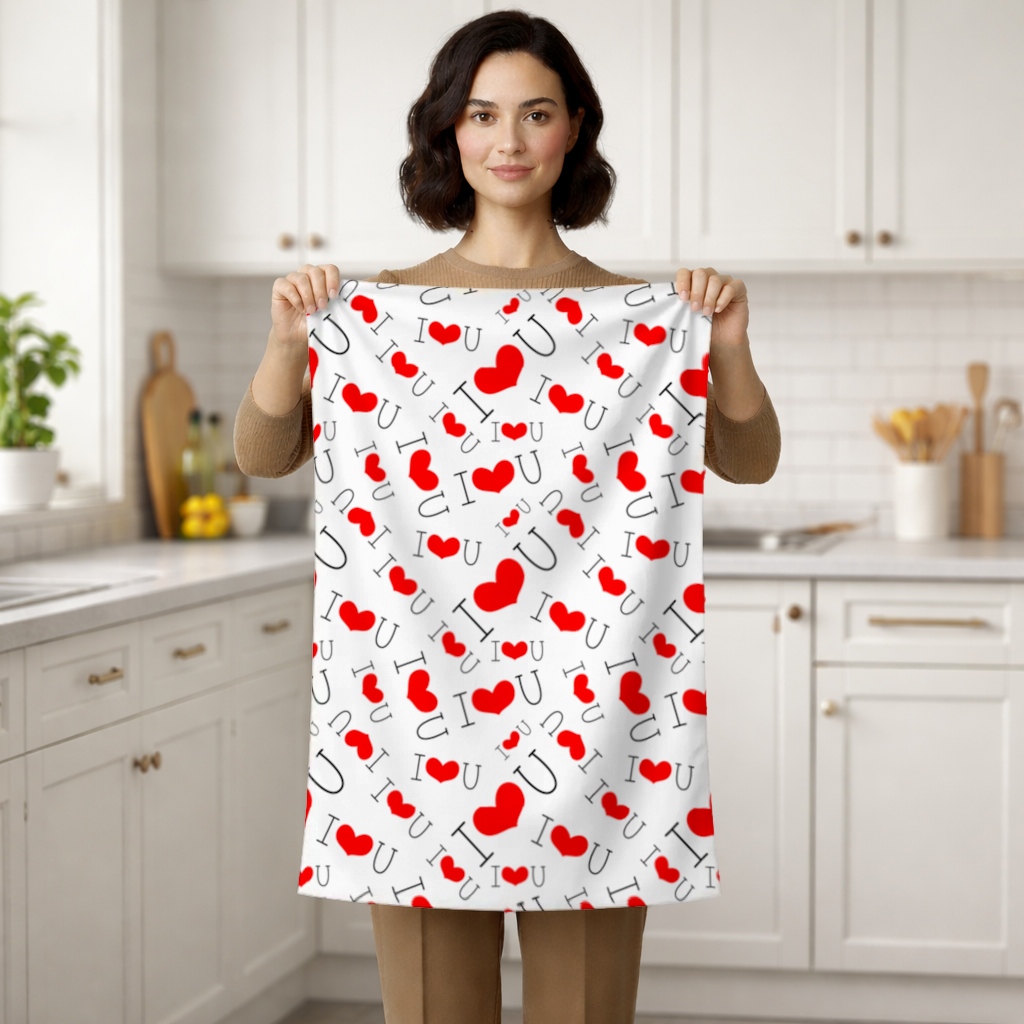 14 Şubat I Love You Yazılı Kalp Desenli Romantik Tasarım El Havlusu