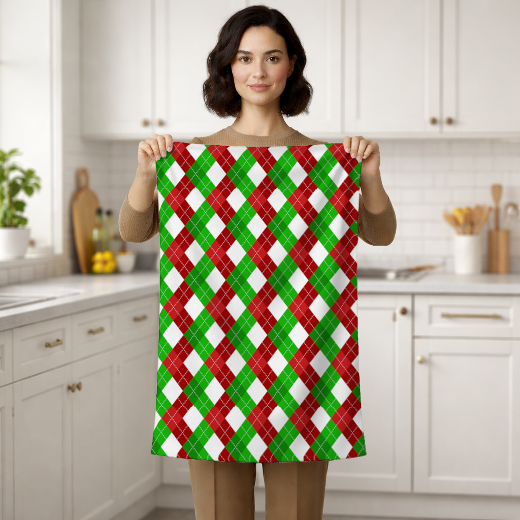 Red Green Argyle Plaid Background Pattern Hand Towel