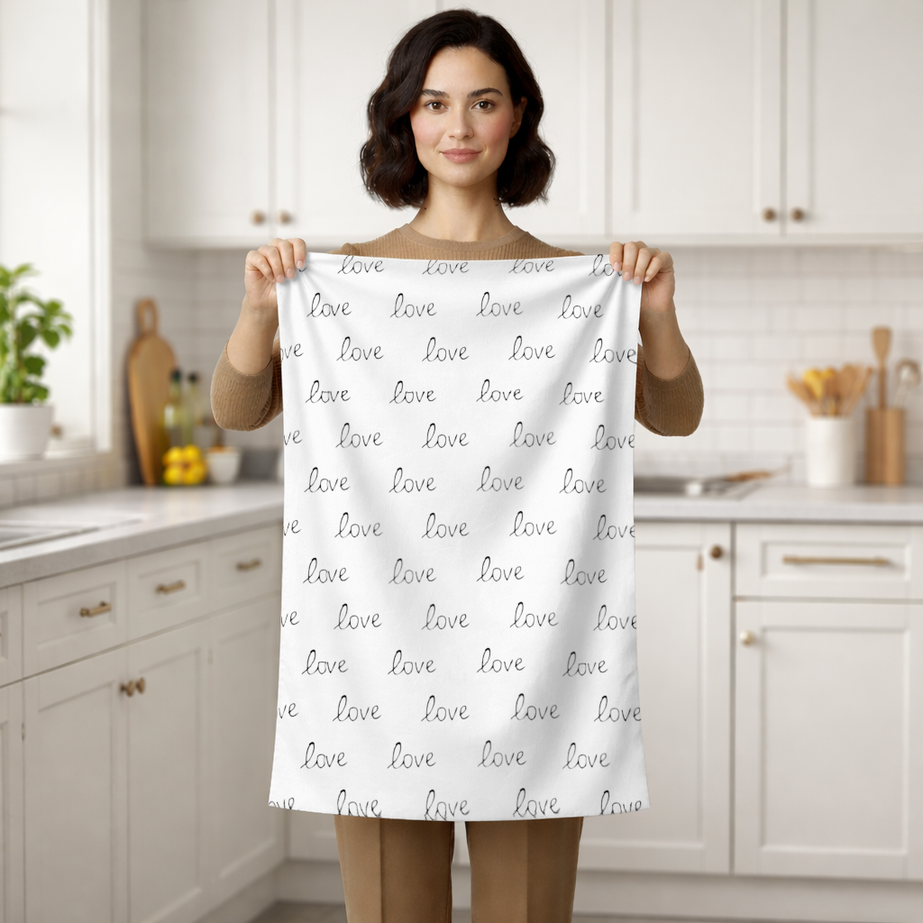 Minimal Black and White Love Text Pattern Design Hand Towel