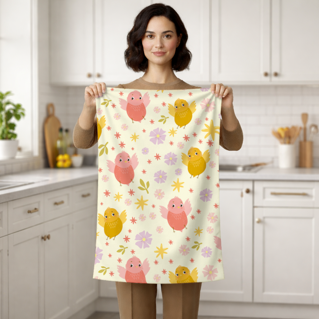 Cute Birds and Floral Pastel Spring Pattern Illustration Hand Towel