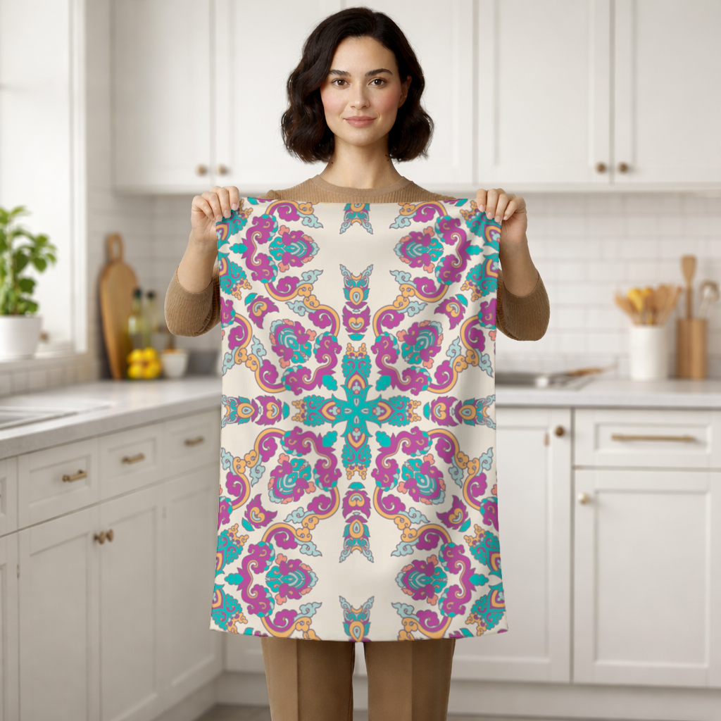 Colorful Oriental Symmetrical Mandala Pattern Hand Towel