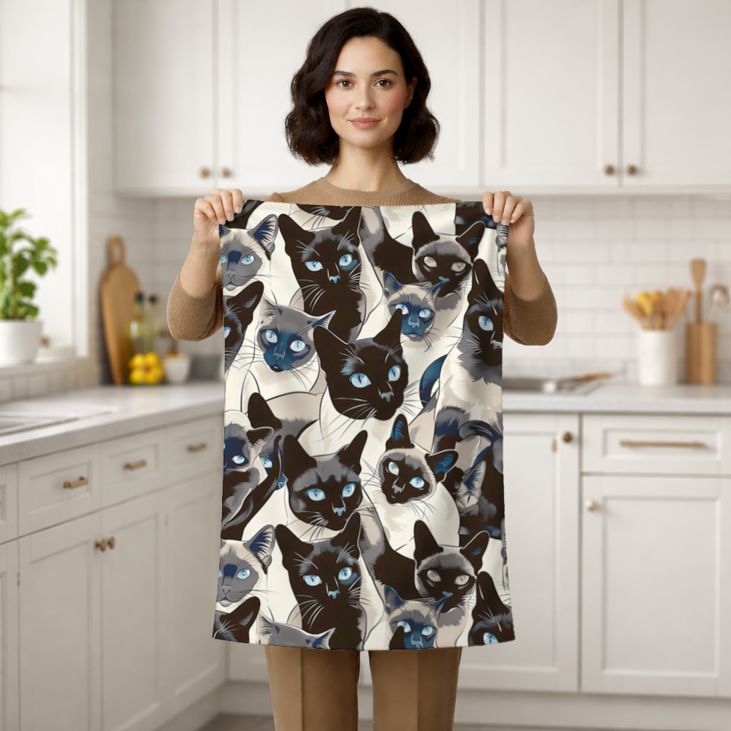 Blue Eyed Siamese Cat Elegant Illustration Pattern Hand Towel