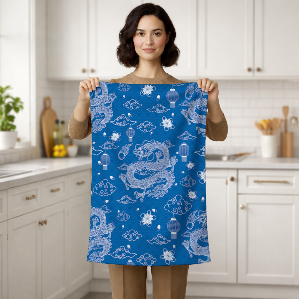 Traditional Dragon Pattern on Blue Background Hand Towel