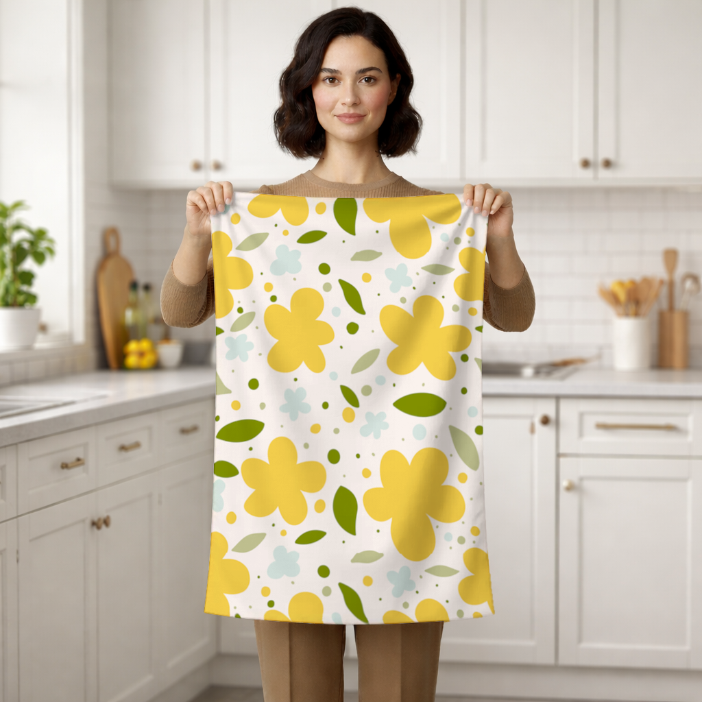 Yellow Floral and Leaf Boho Seamless Pattern Hand Towel