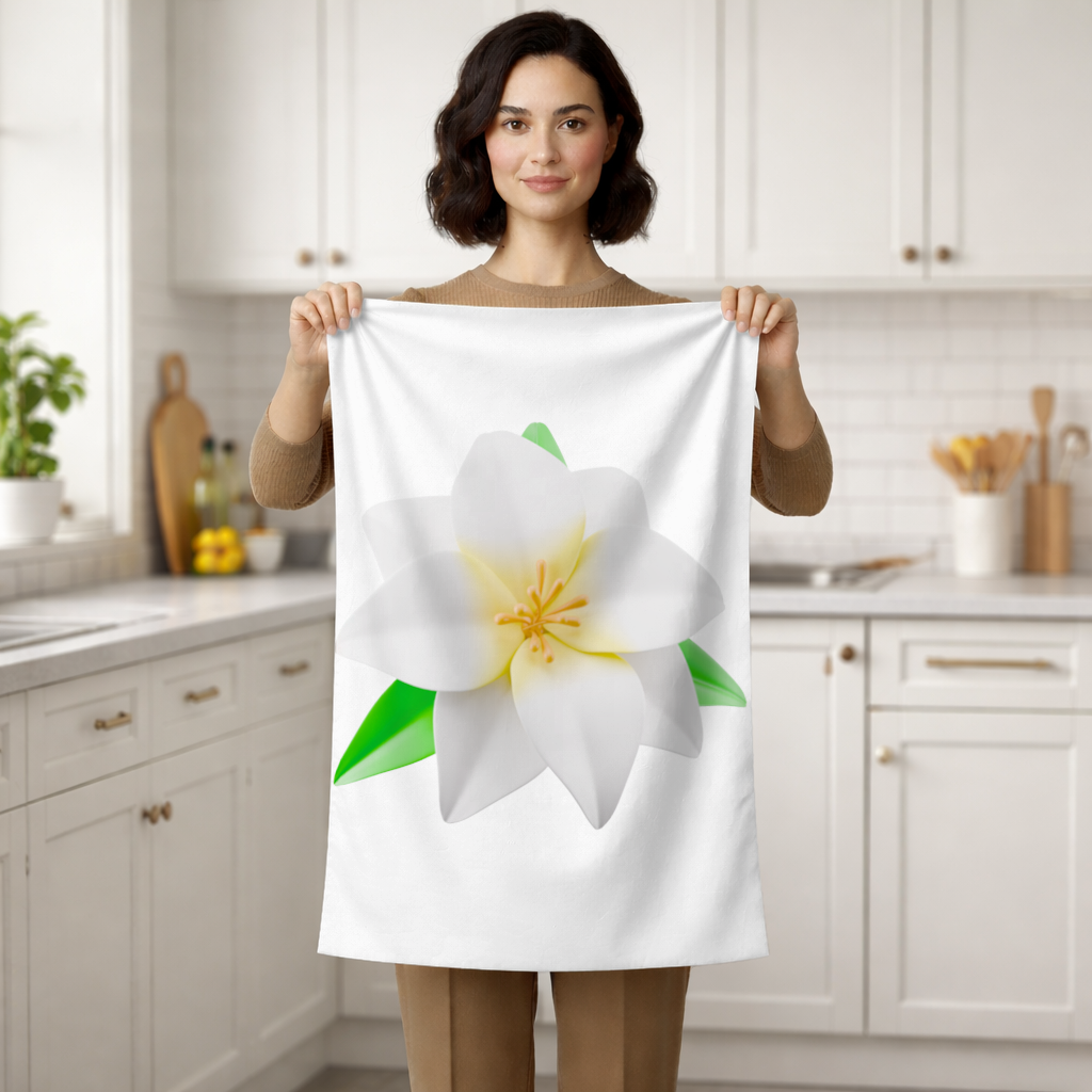 3D White Lily Flower Illustration Hand Towel