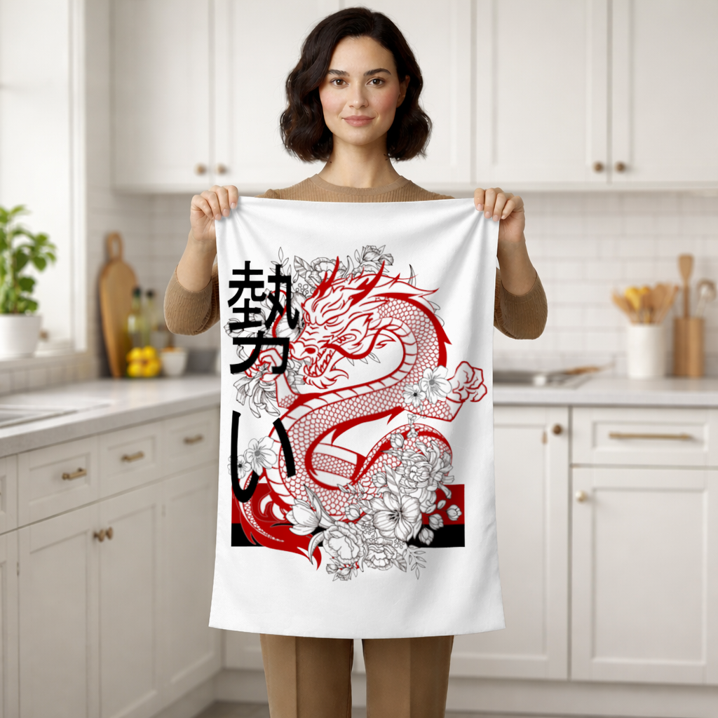 Japanese Dragon with Floral Design Hand Towel
