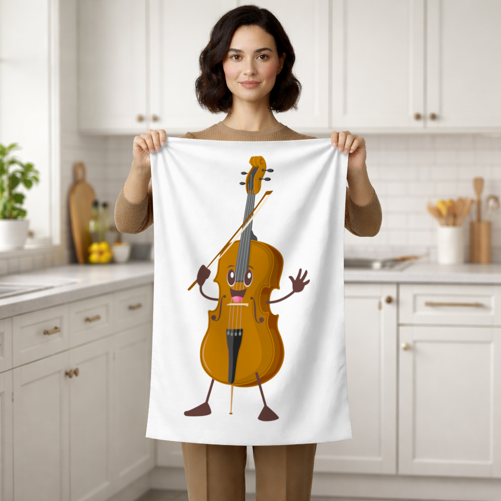 Happy Cello Character Art Design Hand Towel