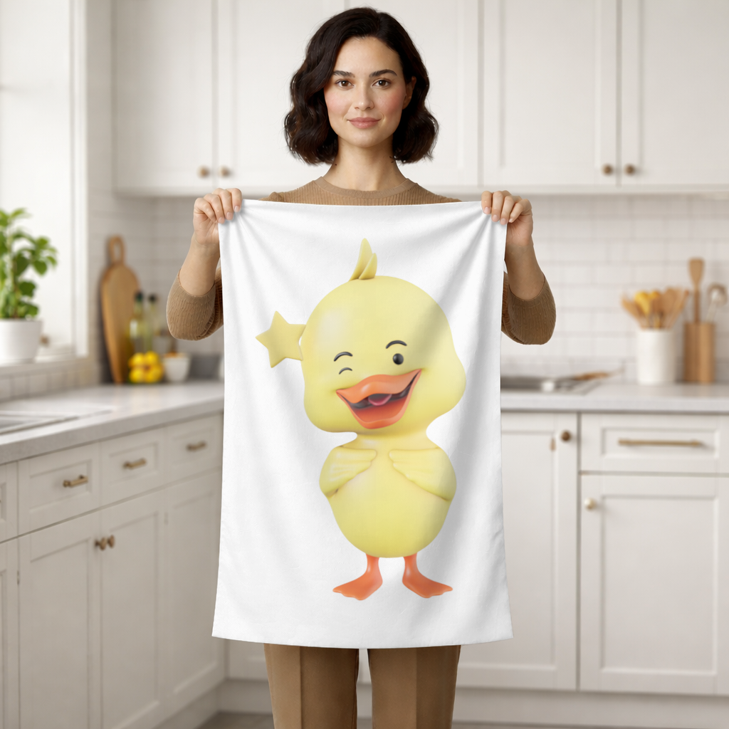 Cheerful Winking Yellow Duck with Star Hand Towel