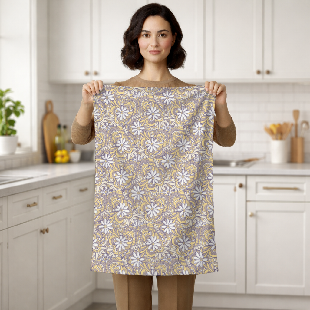 Retro Floral Doodle and Mandala Pattern Hand Towel