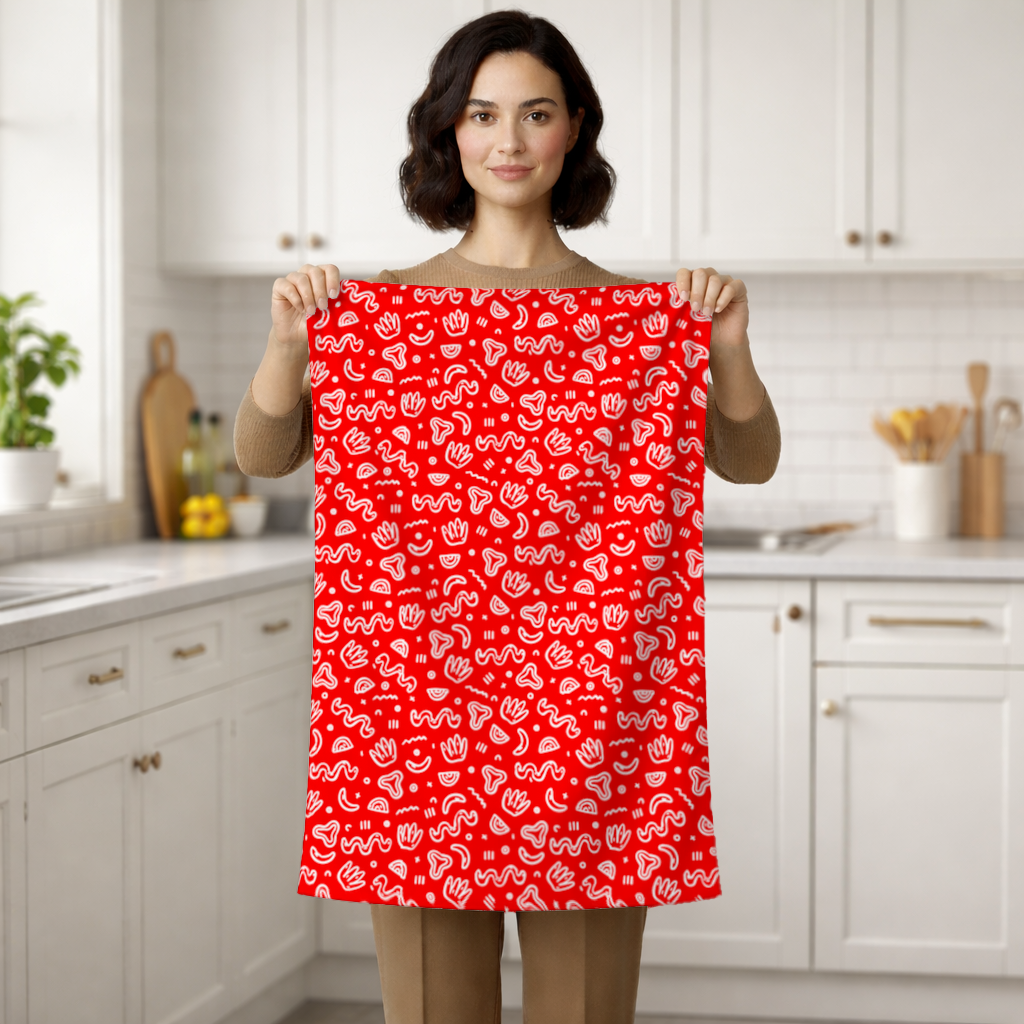 Red Abstract Doodle Hand Towel