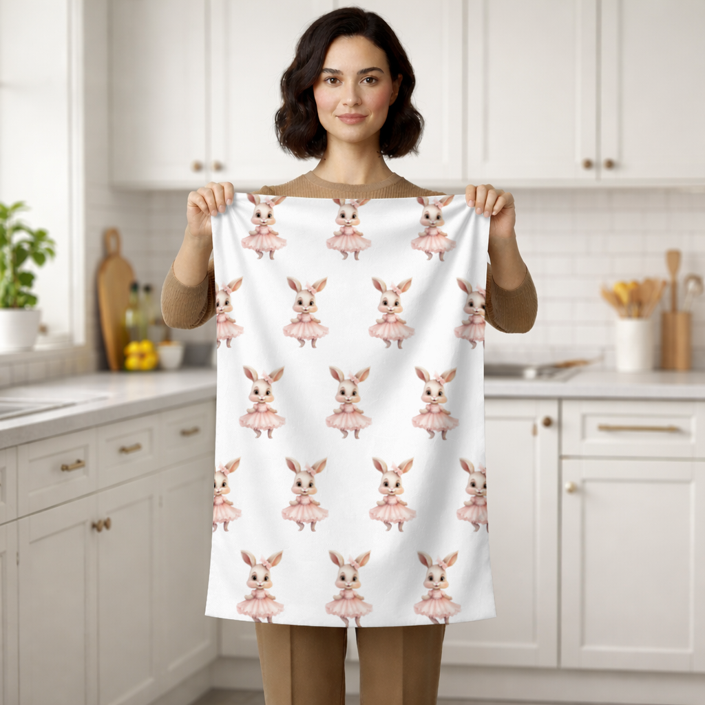 Kawaii Rabbit in Pink Ruffled Dress Hand Towel