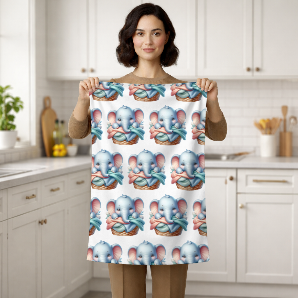 Cute Baby Elephant in Basket Hand Towel