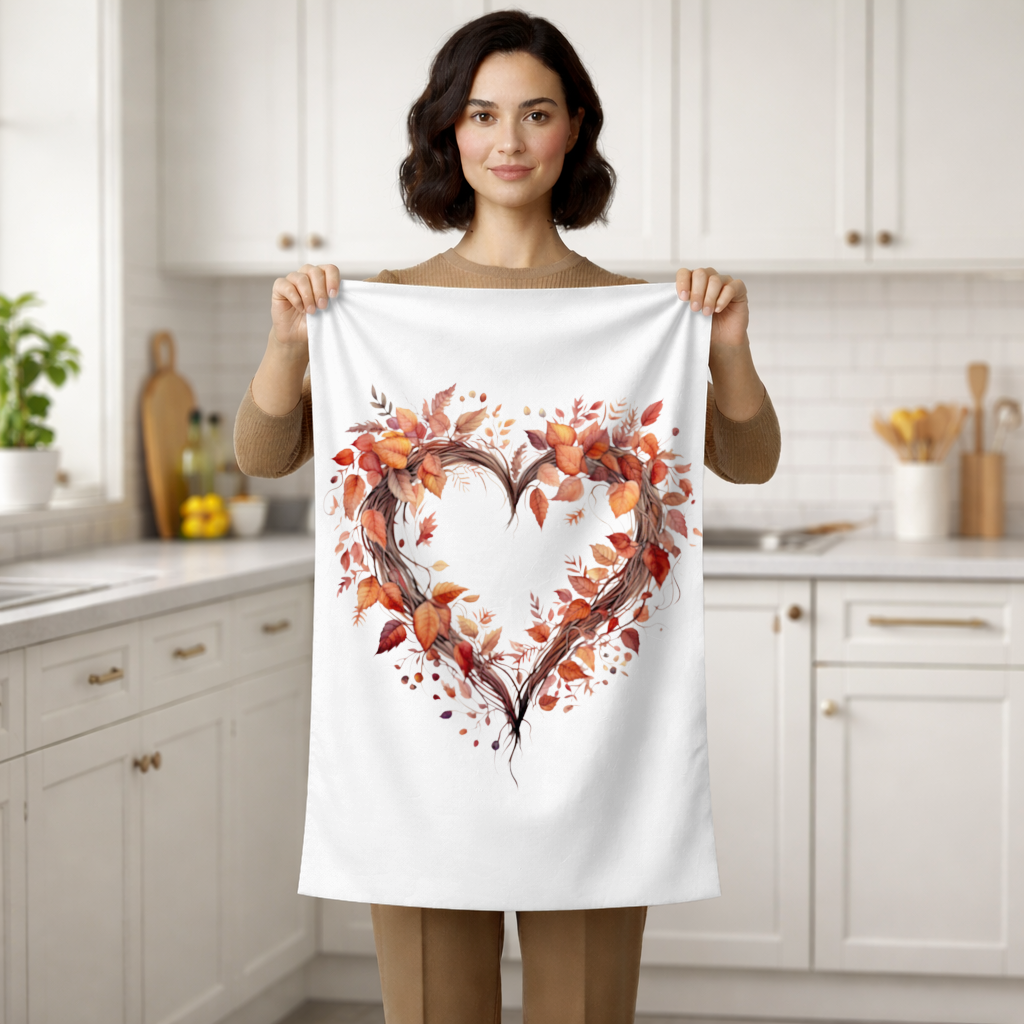 Autumn Leaves Heart Wreath Hand Towel