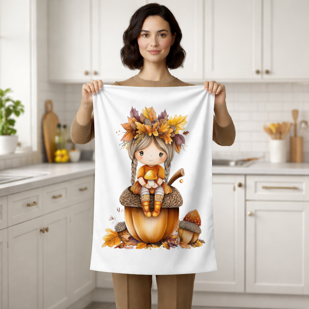 Autumn Acorn Mushroom Girl Hand Towel