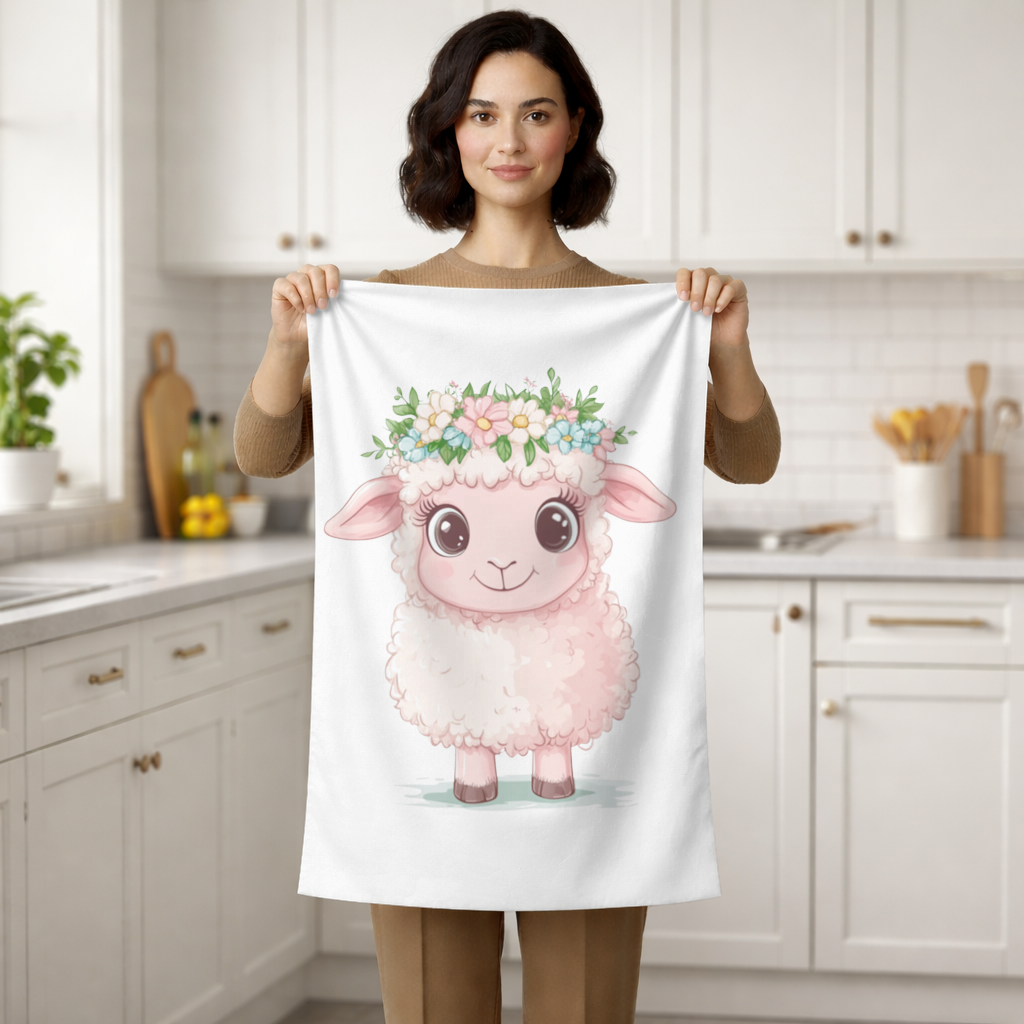 Kawaii Flower Crown Pink Lamb Hand Towel