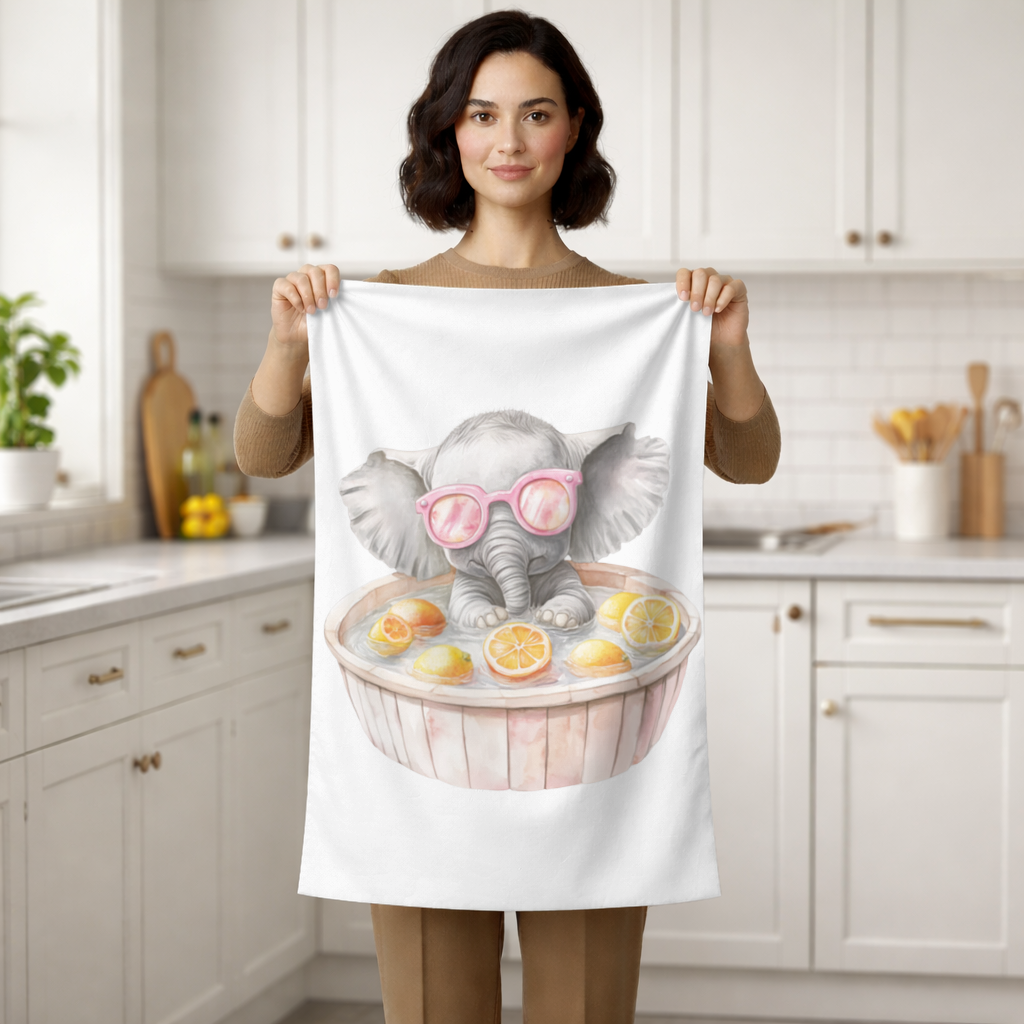 Baby Elephant in Pink Sunglasses Citrus Bath Hand Towel