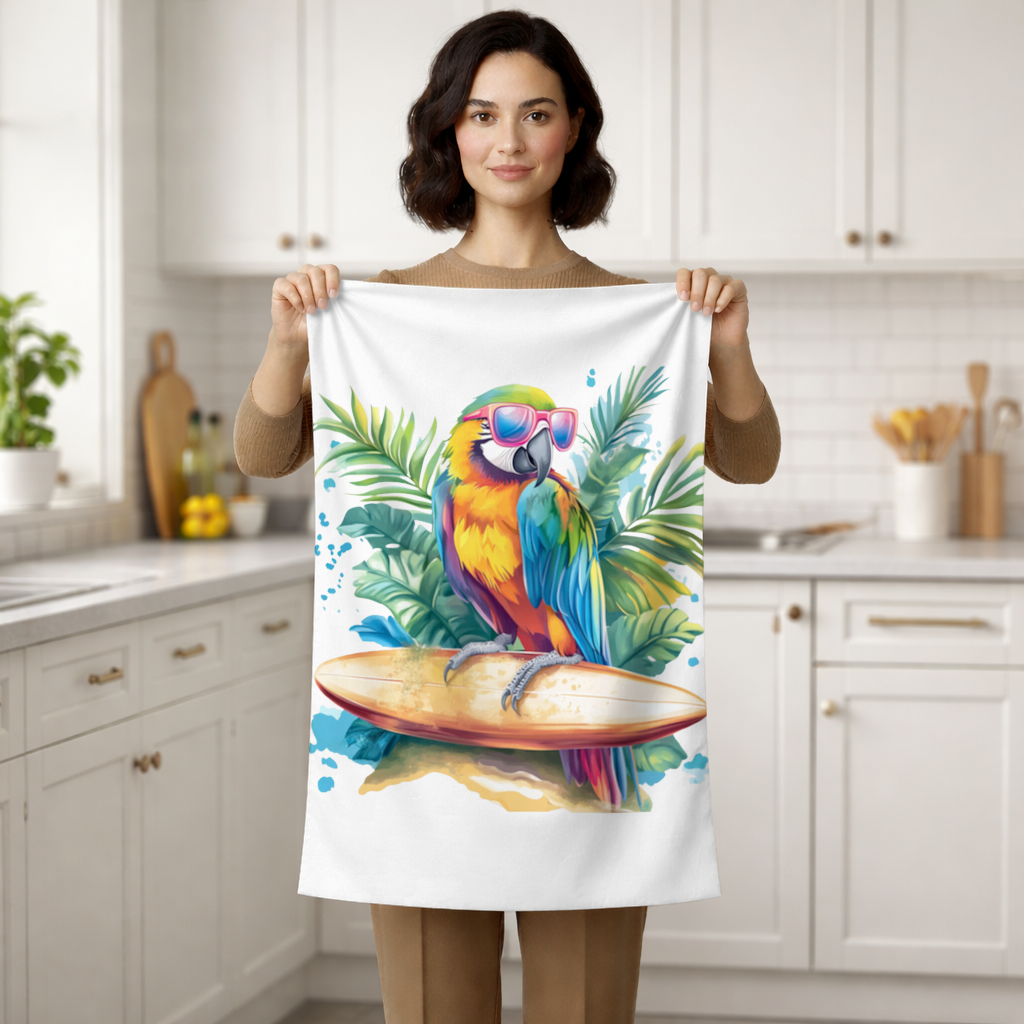 Surfing Parrot with Pink Sunglasses Hand Towel