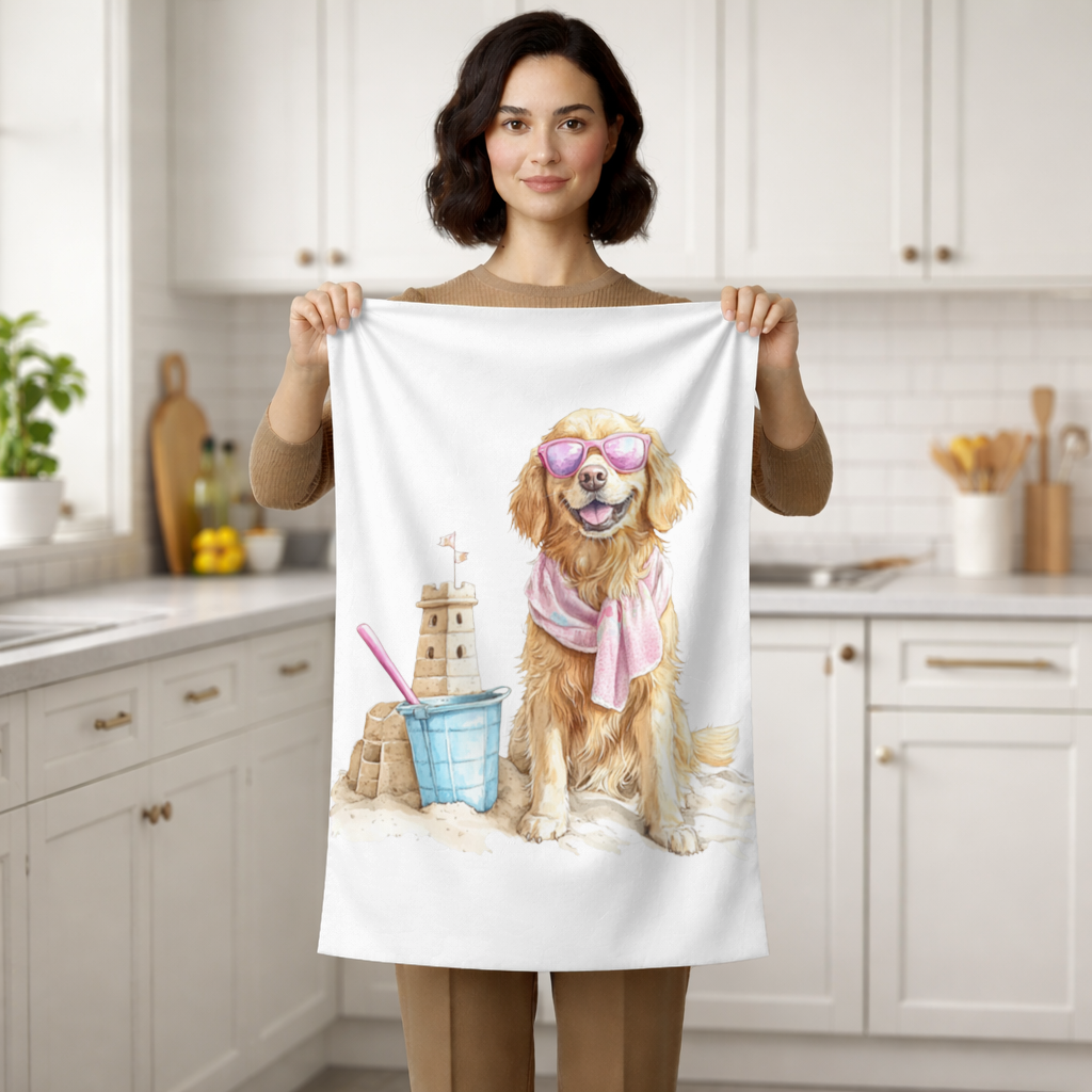 Beach Golden Retriever Pink Sunglasses Hand Towel