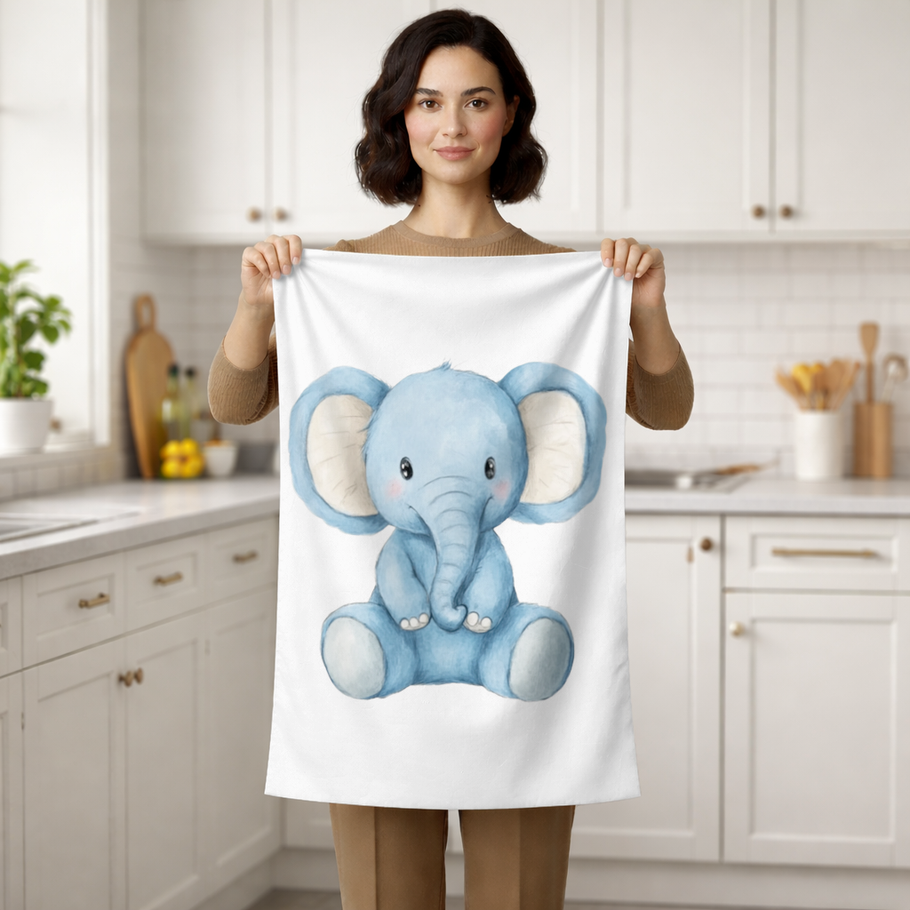 Cute Blue Watercolor Baby Elephant Hand Towel