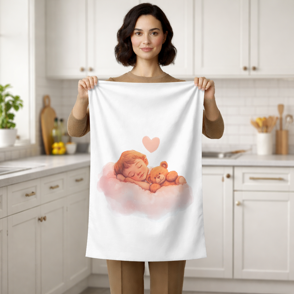 Sleeping Baby on Cloud with Teddy Bear Hand Towel