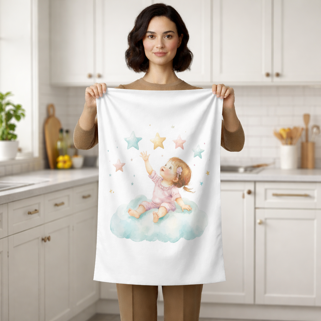 Baby Girl Reaching for Stars on a Cloud Hand Towel