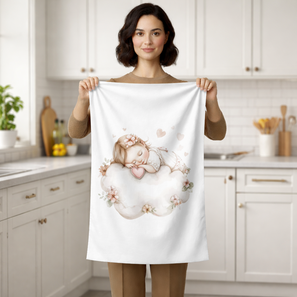 Sleeping Baby Girl on Floral Cloud Hand Towel