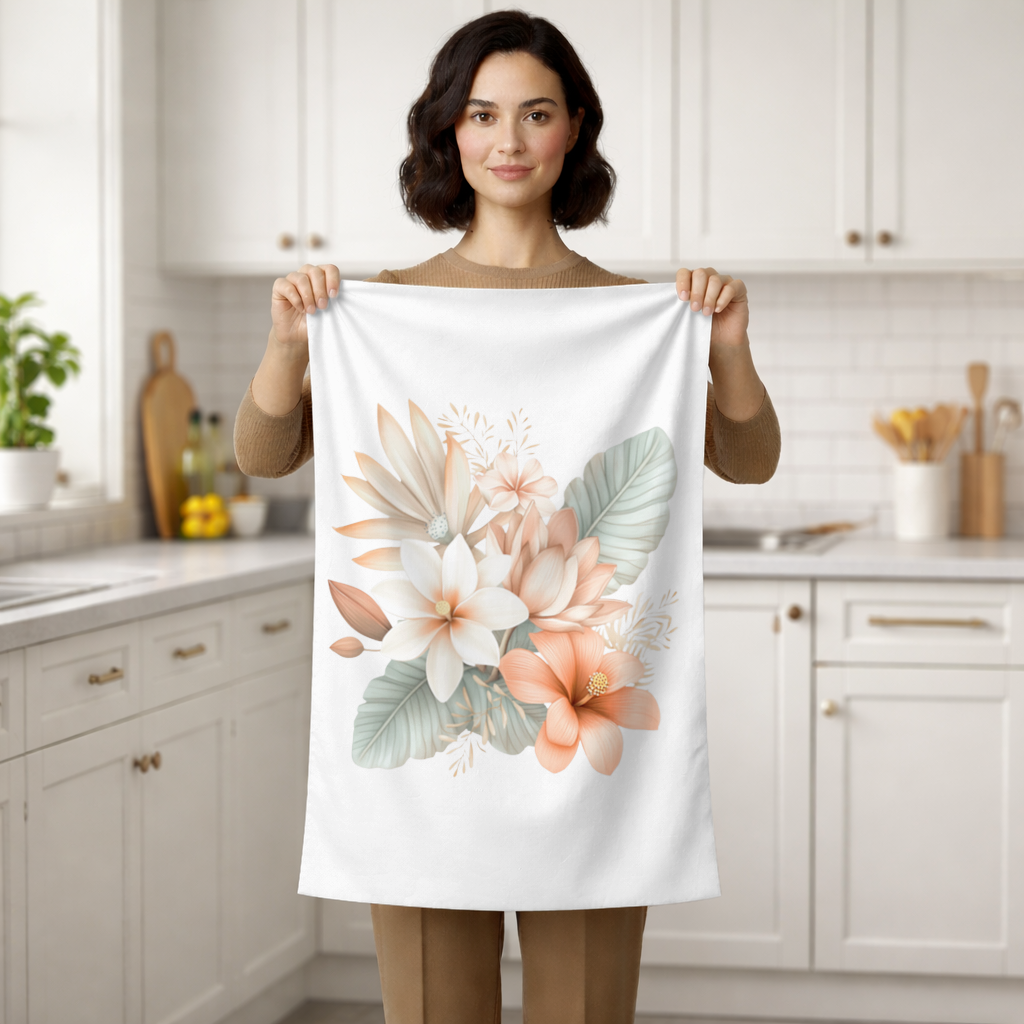 Soft Peach Tropical Floral Bouquet Hand Towel
