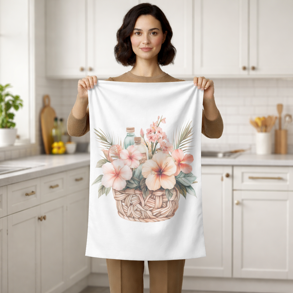 Tropical Hibiscus Flower Woven Basket Hand Towel