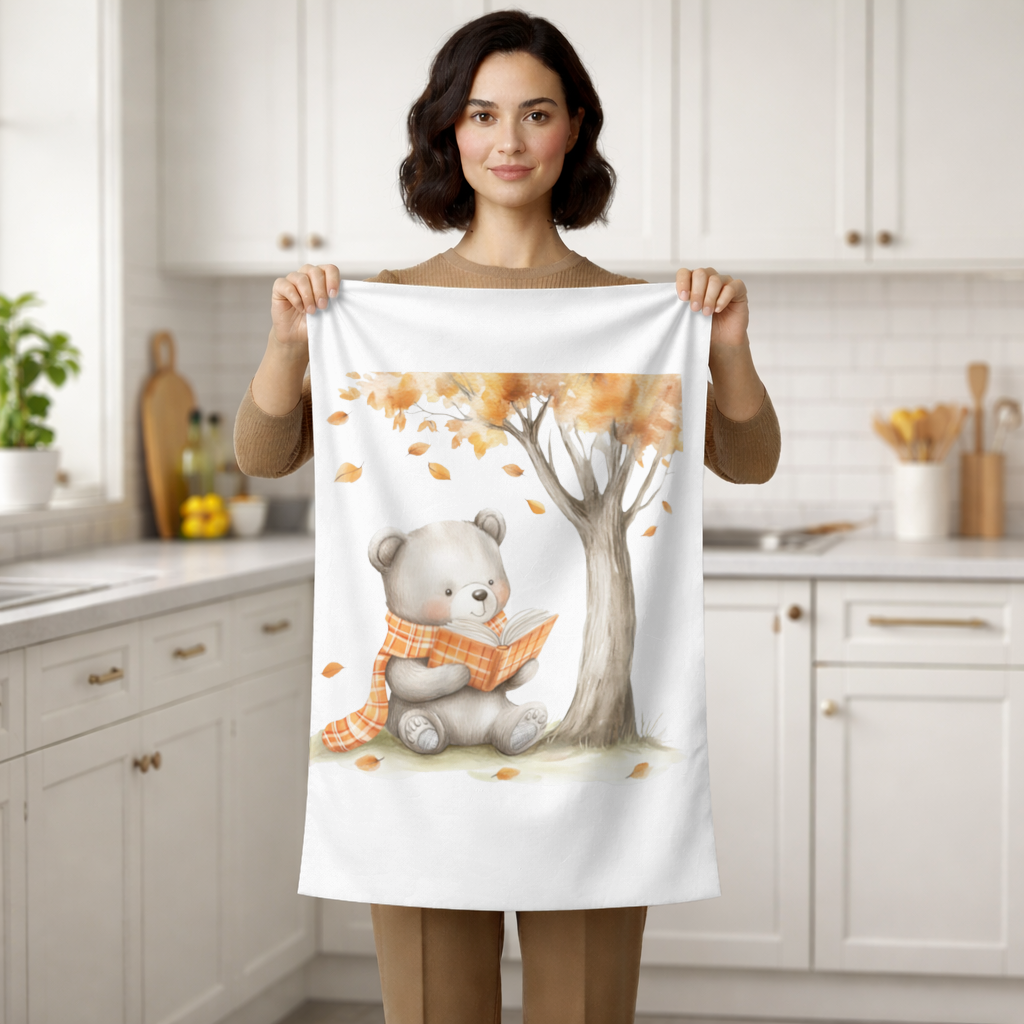 Reading Bear with Orange Scarf Hand Towel
