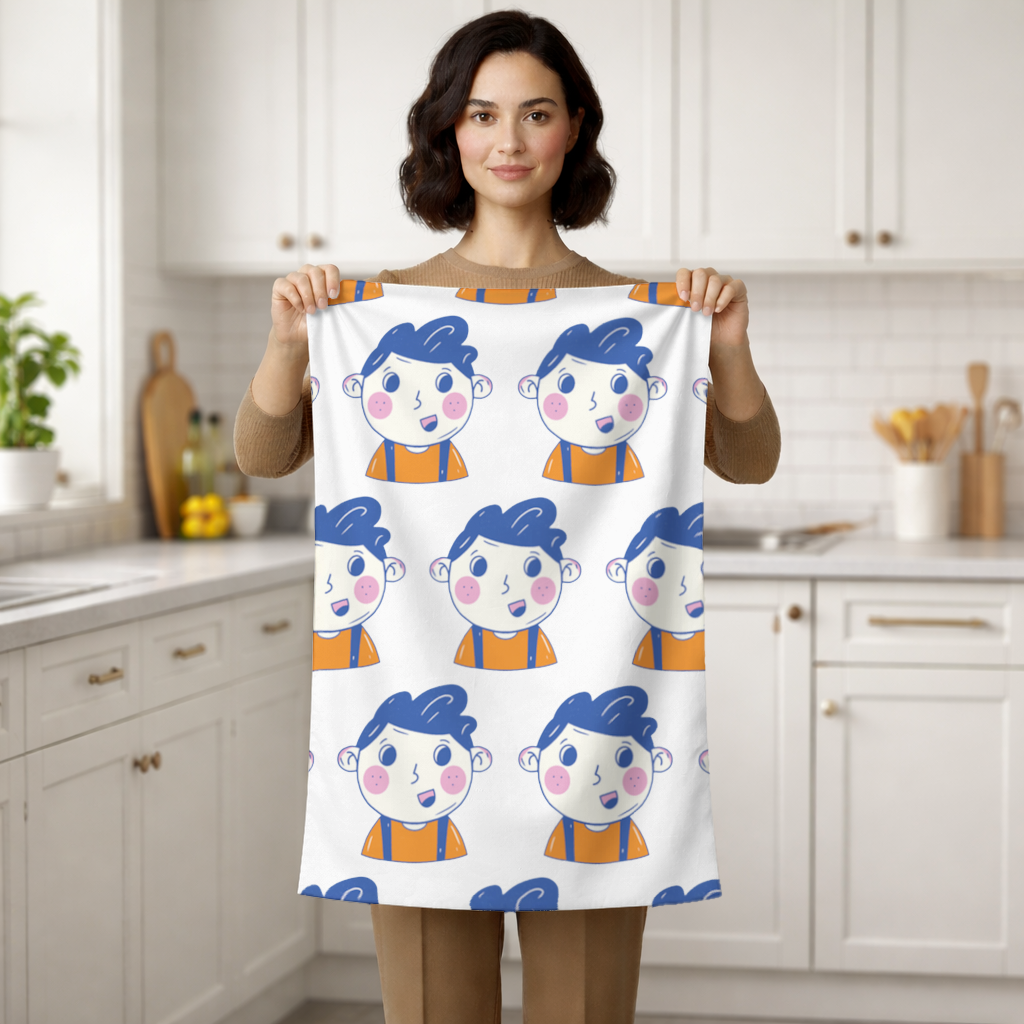 Cute Smiling Boy with Blue Hair Hand Towel