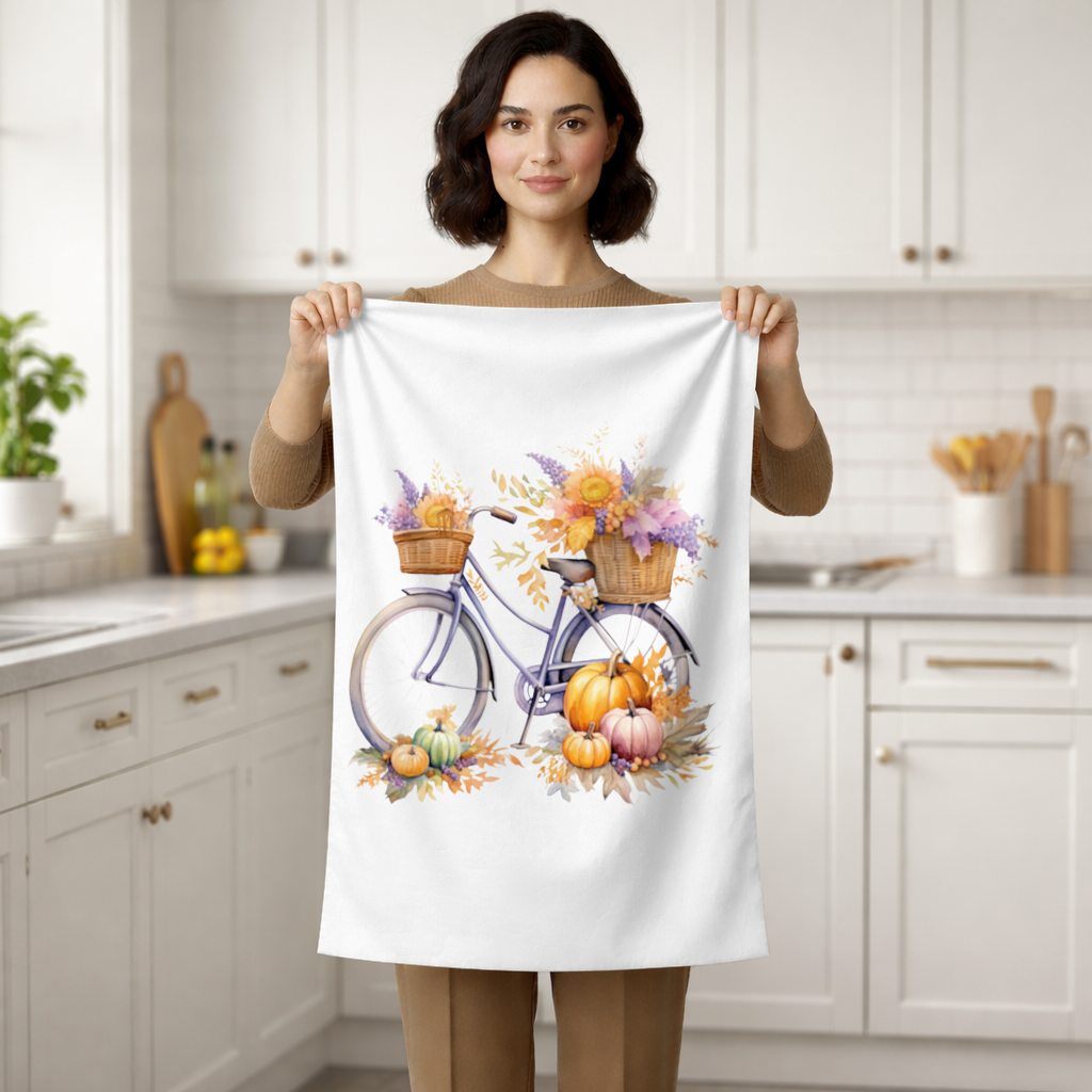 Lavender Autumn Bicycle with Pumpkins Hand Towel