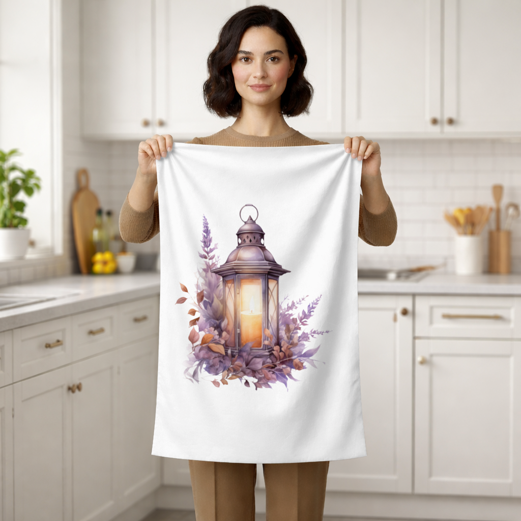 Cottagecore Lavender and Leaves Lantern Hand Towel