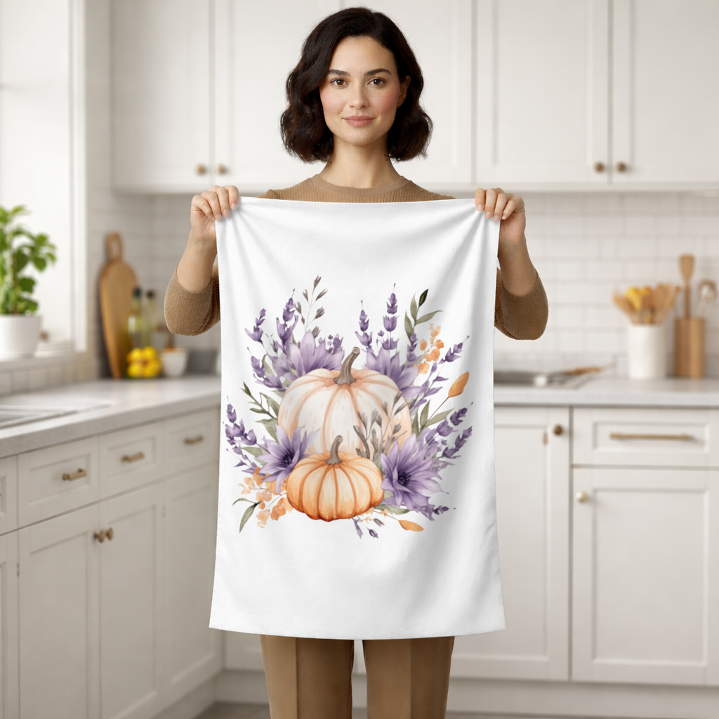 Lavender and Pumpkin Autumn Bouquet Hand Towel