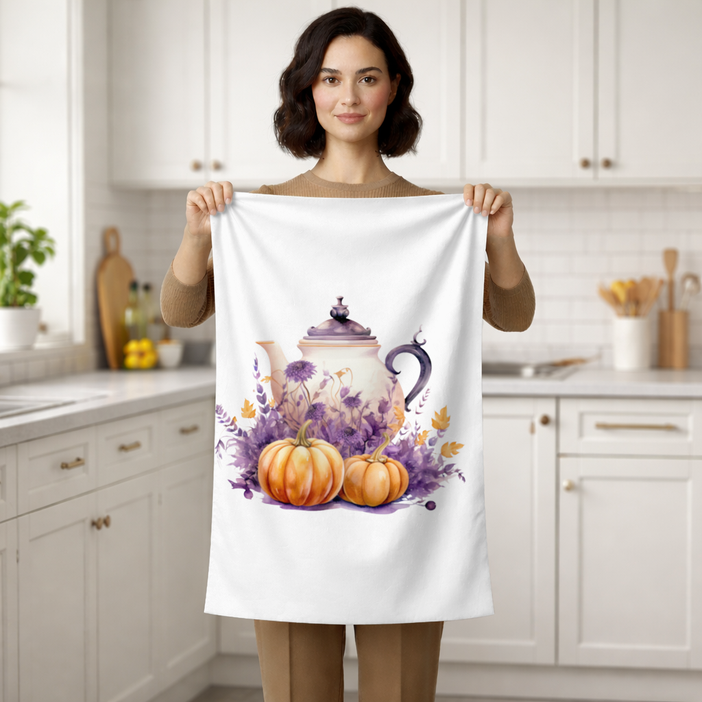 Vintage Purple Floral Pumpkin Teapot Hand Towel
