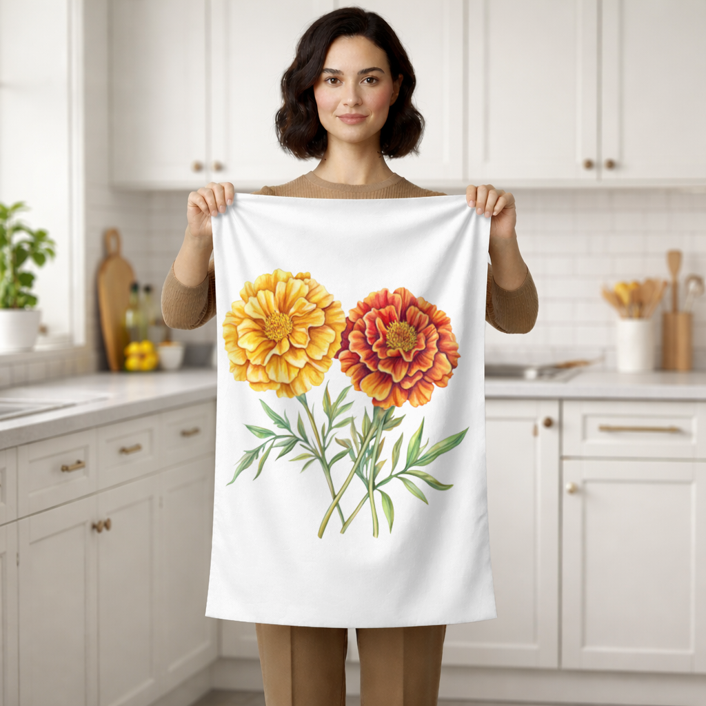 Botanical Yellow Orange Marigold Hand Towel