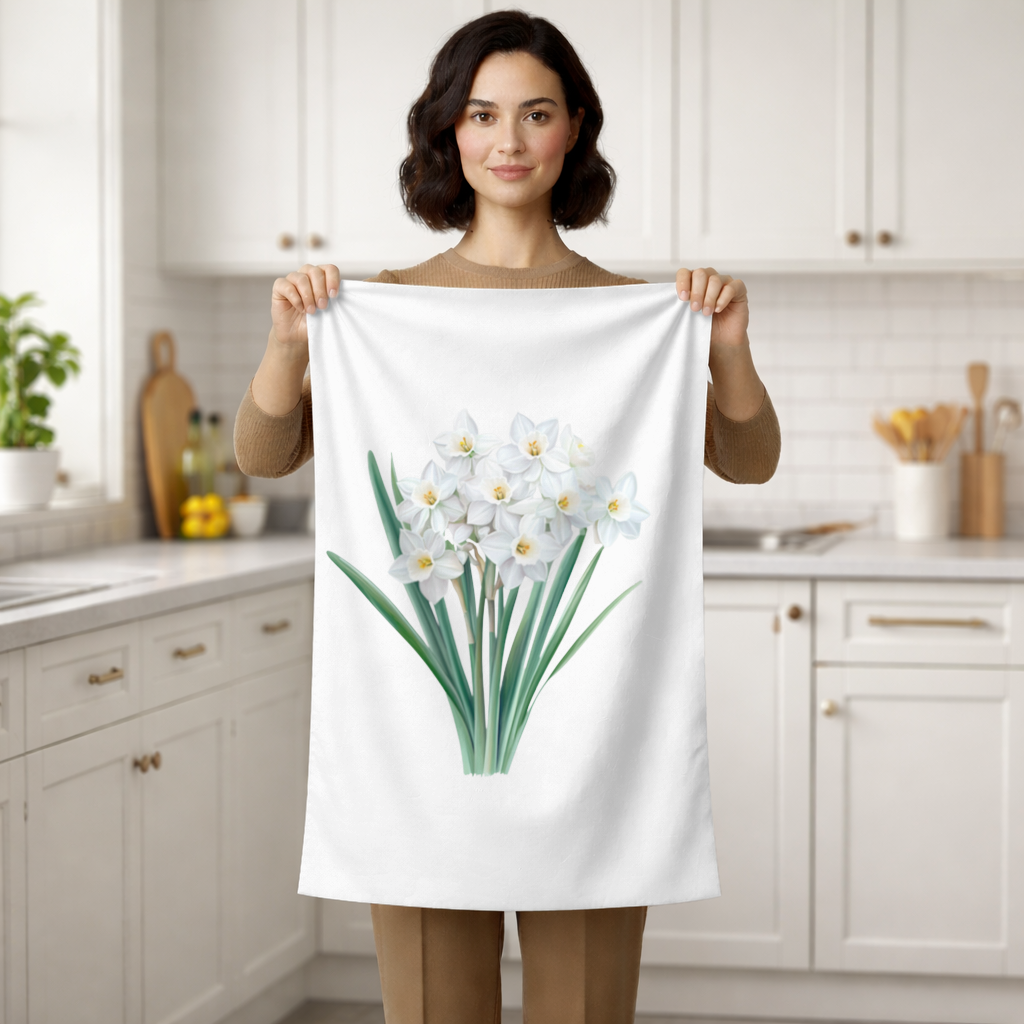 White Daffodil Bouquet Botanical Hand Towel