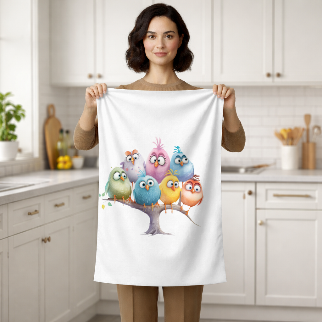 Whimsical Colorful Birds on Branch Hand Towel