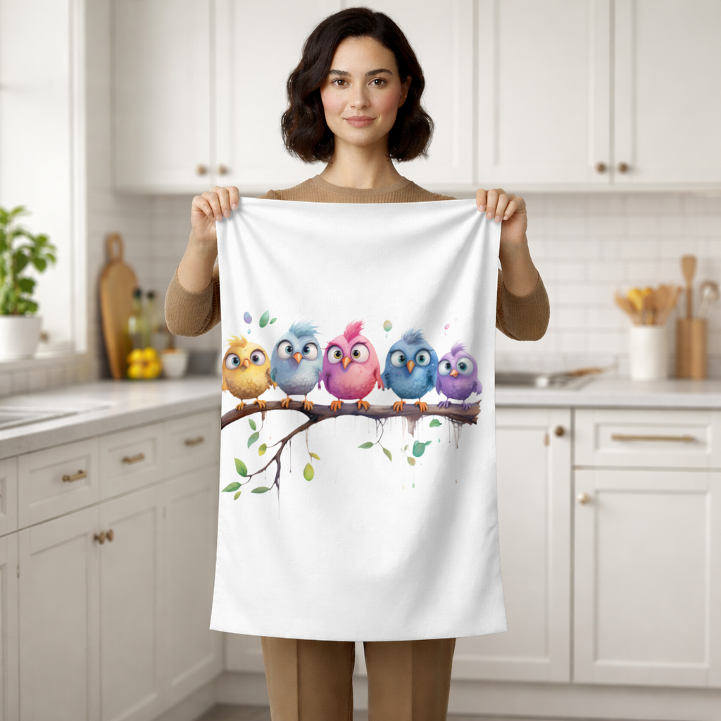 Daldaki Beş Renkli Kawaii Kuş El Havlusu