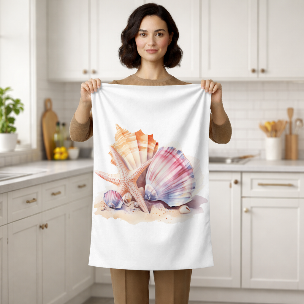 Watercolor Coastal Seashells Hand Towel
