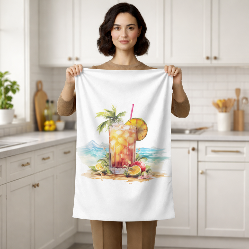 Tropical Island Beach Cocktail with Fruit Hand Towel