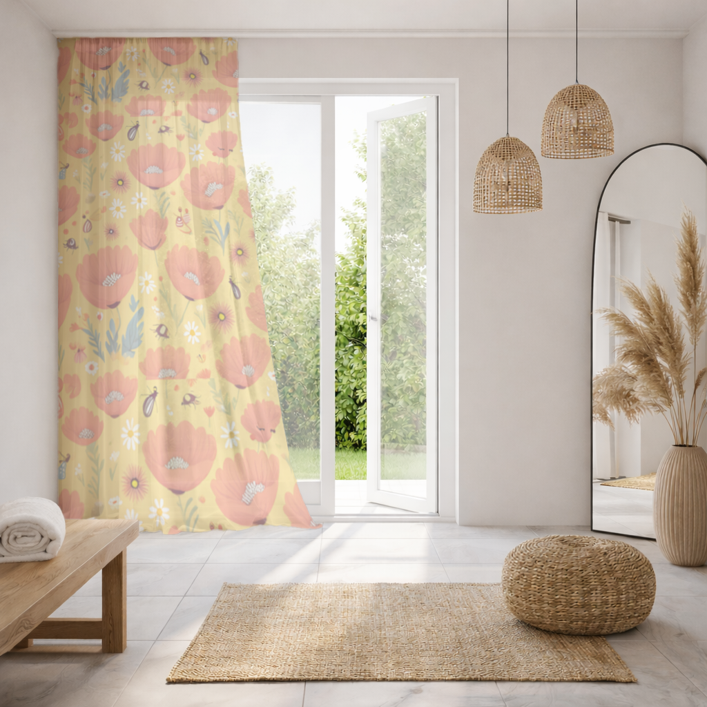 Floral Insect Pattern Colorful Design Sheer Curtain
