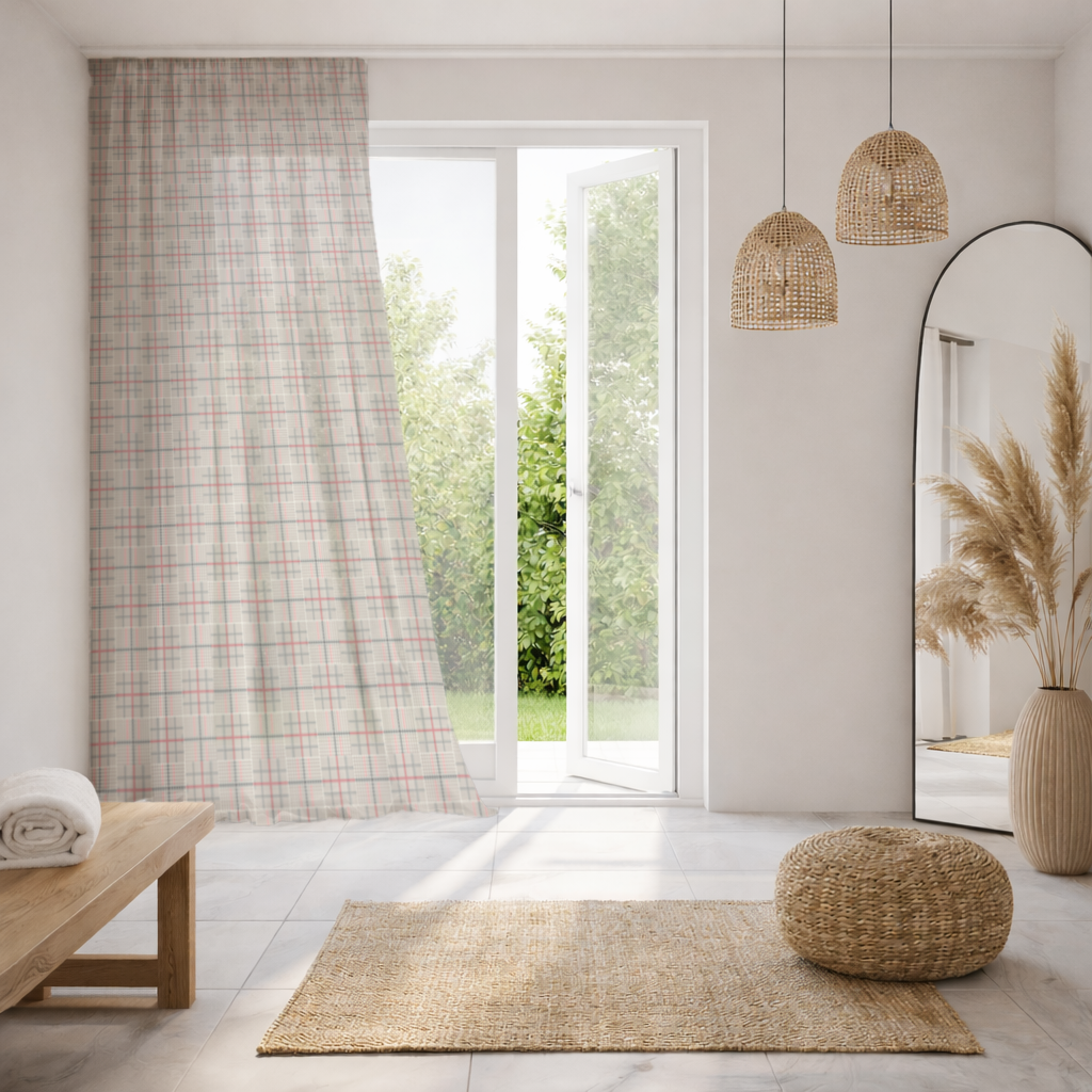 Red Black Geometric Tribal Pattern Sheer Curtain