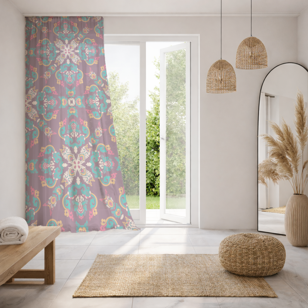 Colorful Ottoman Inspired Mandala Pattern Sheer Curtain