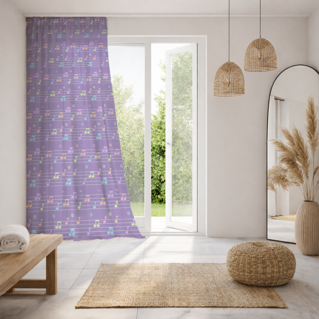 Colorful Music Notes and Modern Rhythm Seamless Pattern Sheer Curtain